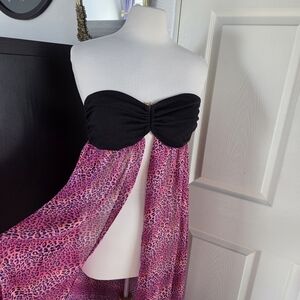 Pink and black cheetah print Bongo strapless flowy swim cover up XL